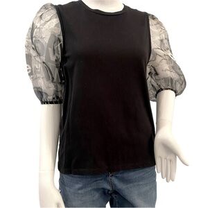OCCASION Woman's Top with sheer puff sleeves Size Medium Black